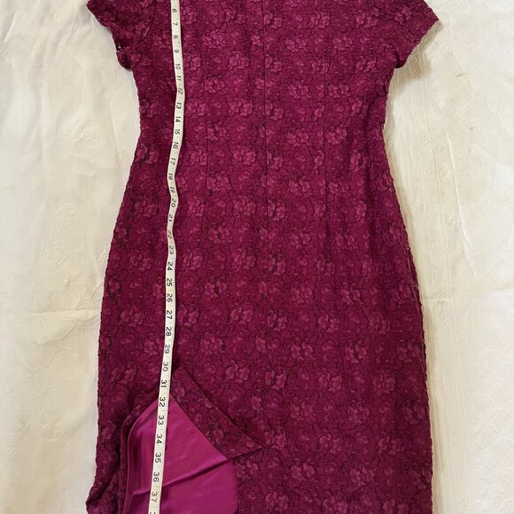 PLANET Womens 12 LACE Plum Purple Lined Party DRESS w zip, short cap sleeve - Picture 6 of 14